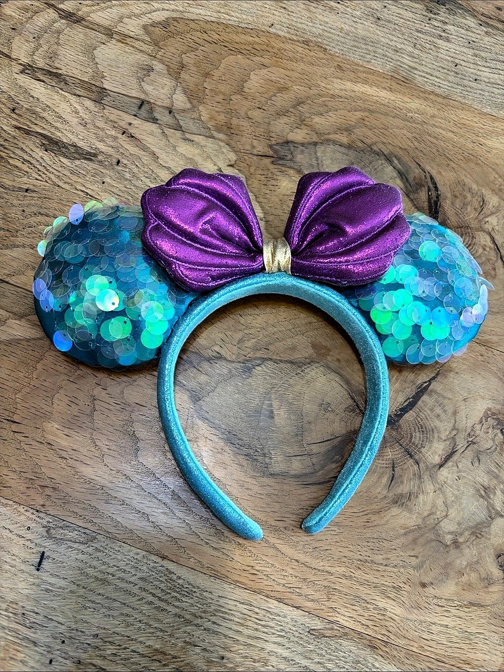 Disney Ariel Sequin Minnie Mouse Ear Headband for Adults Blue & Purple